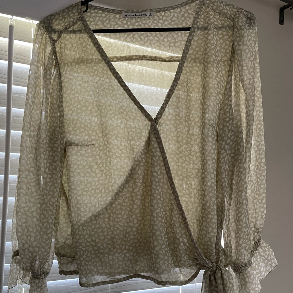 Abercrombie and Fitch green/white wrap top